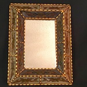 Vintage Beautiful Accent Mirror, Reverse Painted Gold Detail 12" x15"